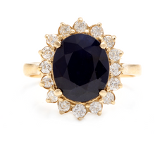 Load image into Gallery viewer, 6.70 Carats Natural Sapphire and Diamond 14k Solid Yellow Gold Ring