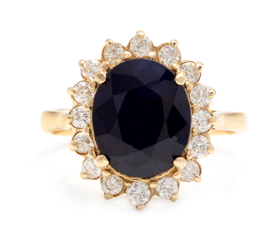 6.70 Carats Natural Sapphire and Diamond 14k Solid Yellow Gold Ring