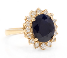 Load image into Gallery viewer, 6.70 Carats Natural Sapphire and Diamond 14k Solid Yellow Gold Ring