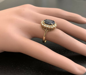 6.70 Carats Natural Sapphire and Diamond 14k Solid Yellow Gold Ring