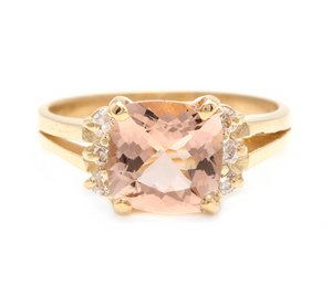 2.12 Carats Natural Morganite and Diamond 14k Solid Yellow Gold Ring