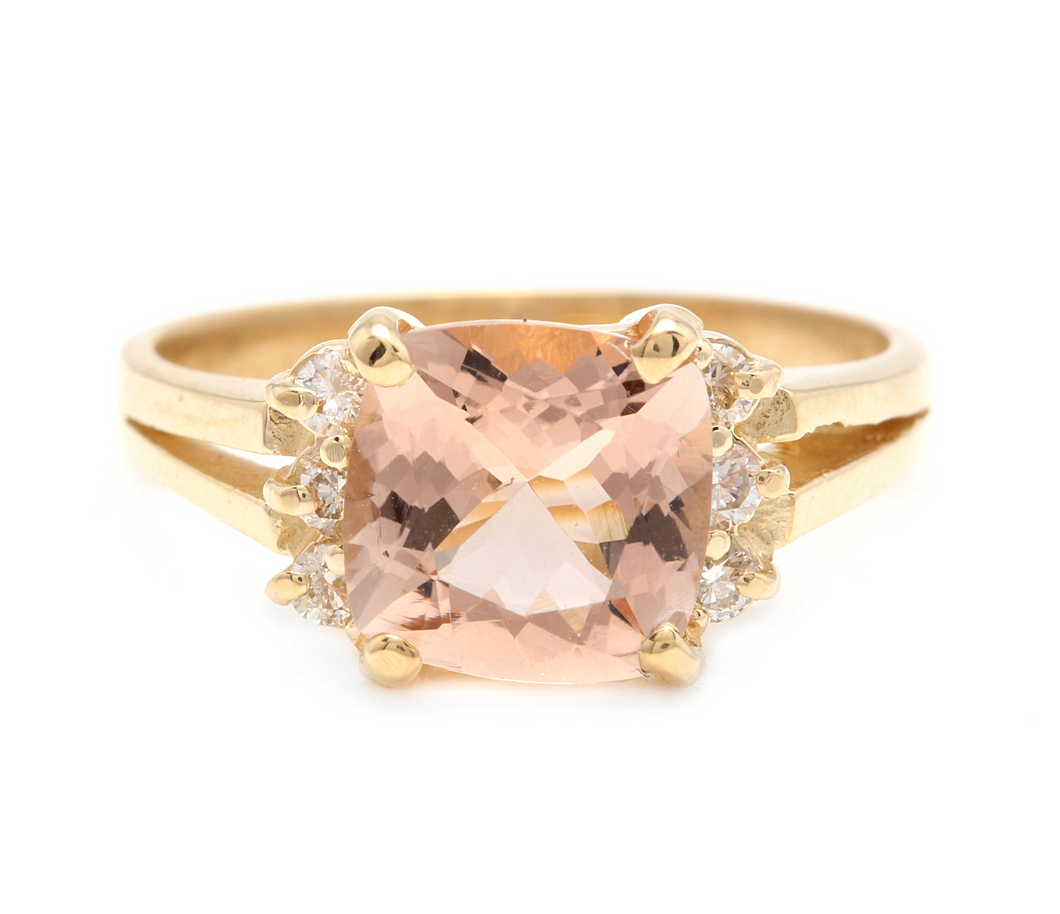 2.12 Carats Natural Morganite and Diamond 14k Solid Yellow Gold Ring