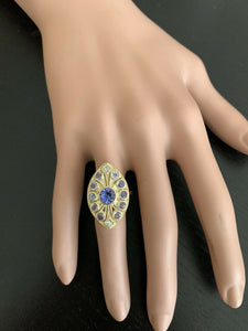 2.44 Carats Natural Tanzanite and Diamond 14k Solid Yellow Gold Ring