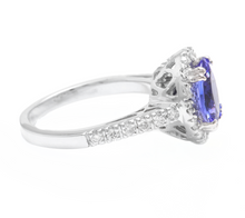 Load image into Gallery viewer, 3.00 Carats Natural Tanzanite and Diamond 14k Solid White Gold Ring