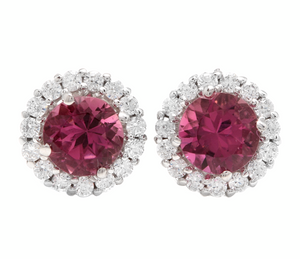 1.65ct Natural Tourmaline and Diamond 14k Solid White Gold Earrings