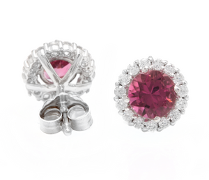 1.65ct Natural Tourmaline and Diamond 14k Solid White Gold Earrings