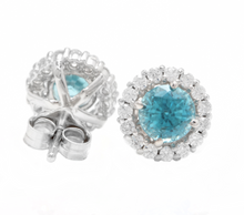 Load image into Gallery viewer, 2.25 Carats Natural Zircon and Diamond 14k Solid White Gold Earrings