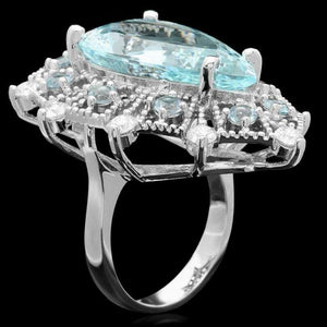 12.20 Carats Natural Aquamarine and Diamond 14K Solid White Gold Ring