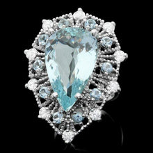 Load image into Gallery viewer, 12.20 Carats Natural Aquamarine and Diamond 14K Solid White Gold Ring