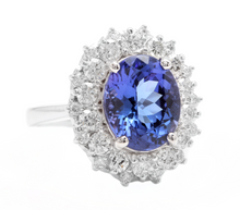 Load image into Gallery viewer, 5.70 Carats Natural Tanzanite and Diamond 14k Solid White Gold Ring