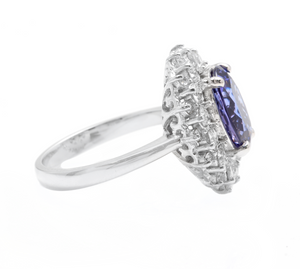 5.70 Carats Natural Tanzanite and Diamond 14k Solid White Gold Ring