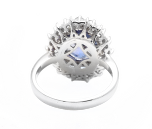5.70 Carats Natural Tanzanite and Diamond 14k Solid White Gold Ring