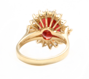 9.60 Carats Natural Red Garnet and Diamond 14k Solid Yellow Gold Ring