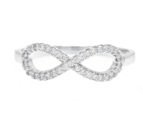 0.20Ct Natural Diamond 14K Solid White Gold Infinity Band Ring