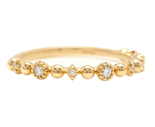 0.12Ct Natural Diamond 14K Solid Yellow Gold Band Ring