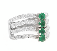 Load image into Gallery viewer, 2.30Ct Natural Emerald &amp; Diamond 14K Solid White Gold Ring