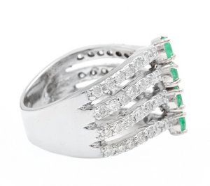 2.30Ct Natural Emerald & Diamond 14K Solid White Gold Ring