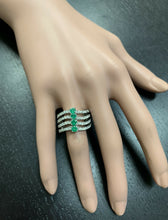 Load image into Gallery viewer, 2.30Ct Natural Emerald &amp; Diamond 14K Solid White Gold Ring