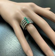 Load image into Gallery viewer, 2.30Ct Natural Emerald &amp; Diamond 14K Solid White Gold Ring