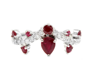 1.30 Carats Natural Red Ruby and Diamond 14k Solid White Gold Ring