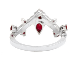 1.30 Carats Natural Red Ruby and Diamond 14k Solid White Gold Ring