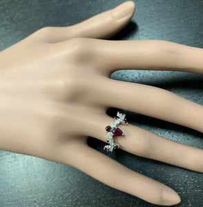 1.30 Carats Natural Red Ruby and Diamond 14k Solid White Gold Ring