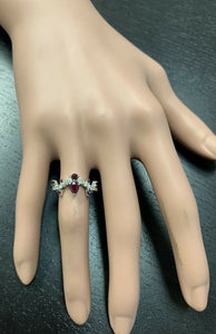 1.30 Carats Natural Red Ruby and Diamond 14k Solid White Gold Ring