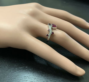 1.30 Carats Natural Red Ruby and Diamond 14k Solid White Gold Ring