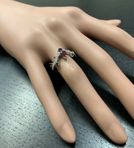 1.30 Carats Natural Red Ruby and Diamond 14k Solid White Gold Ring