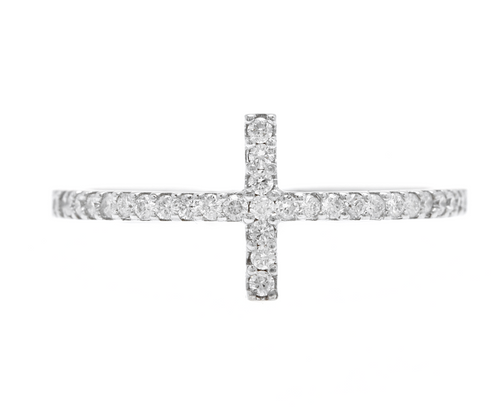 0.25Ct Natural Diamond 14K Solid White Gold Cross Ring