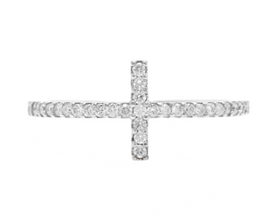 0.25Ct Natural Diamond 14K Solid White Gold Cross Ring