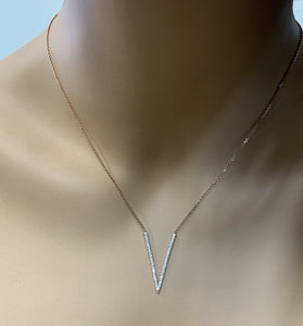 0.45Ct Stunning 14K Solid Rose Gold Diamond "V" Necklace