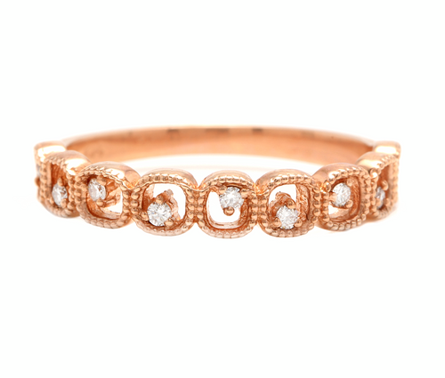 Natural Diamond 14K Solid Rose Gold Band Ring