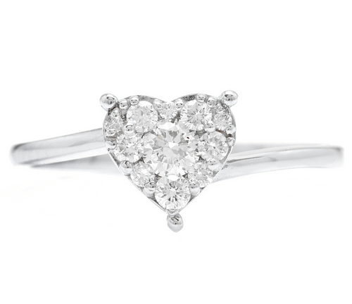 0.35Ct Natural Diamond 14K Solid White Gold Heart Ring