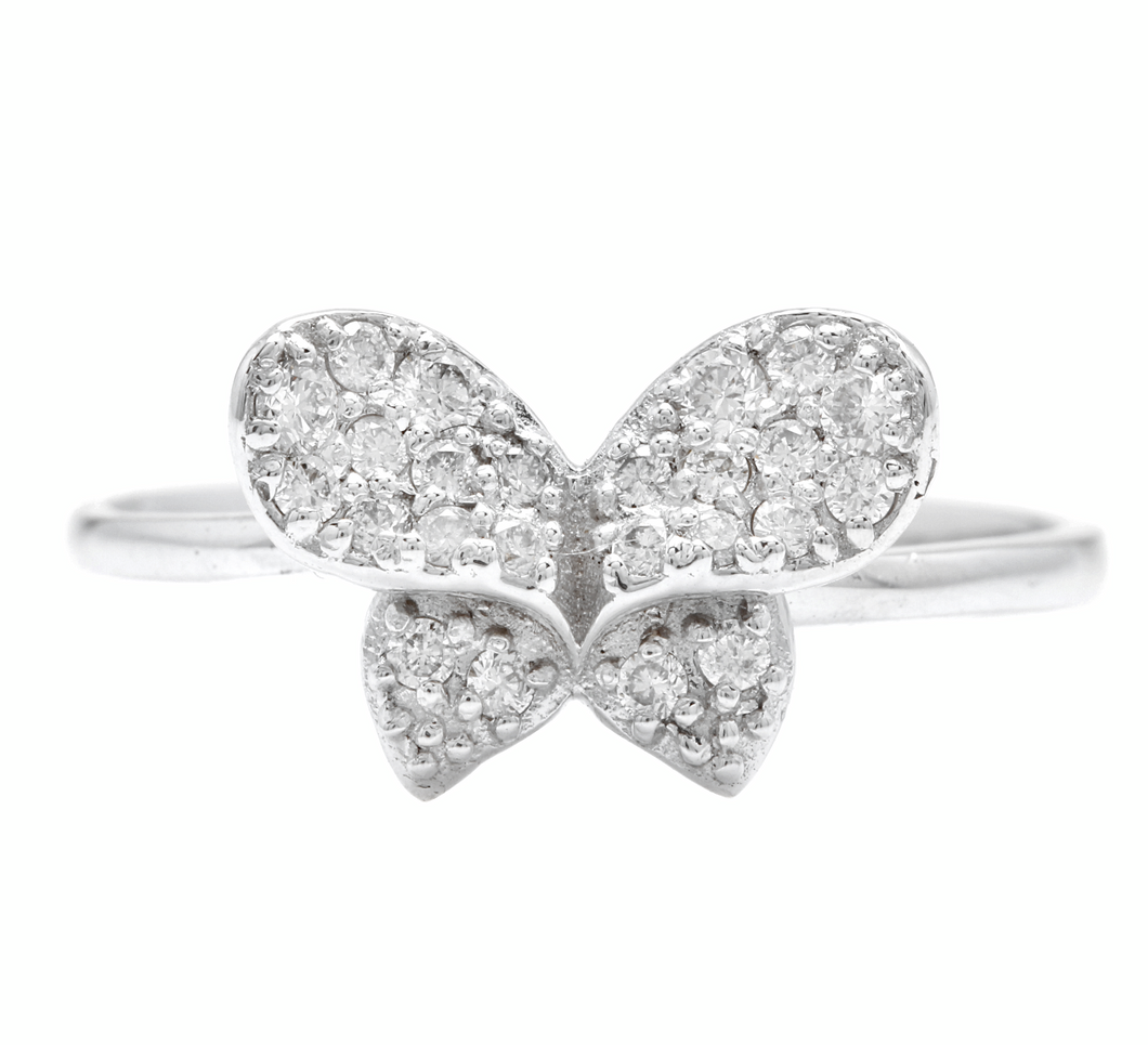 0.25Ct Natural Diamond 14K Solid White Gold Butterfly Ring