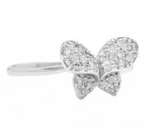 0.25Ct Natural Diamond 14K Solid White Gold Butterfly Ring