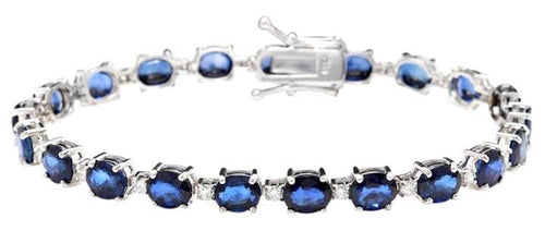 Very Impressive 16.24 Carats Natural Sapphire & Diamond 14K Solid White Gold Bracelet