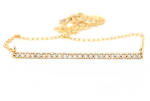 0.25Ct Stunning 14K Solid Yellow Gold Diamond Bar Necklace