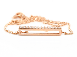 0.35Ct Stunning 14K Solid Rose Gold Diamond Bar Necklace