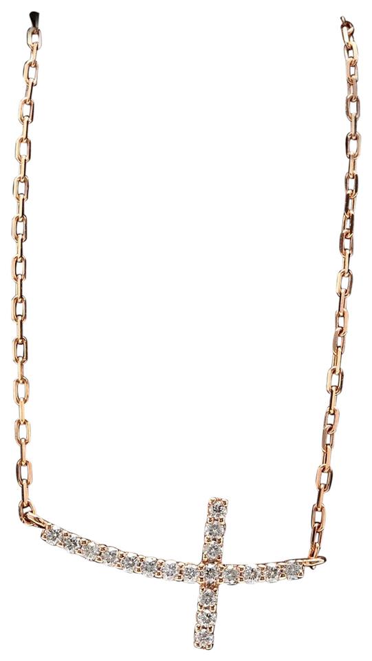 0.25Ct Stunning 14K Solid Rose Gold Diamond Cross Necklace