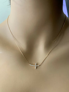 0.25Ct Stunning 14K Solid Rose Gold Diamond Cross Necklace