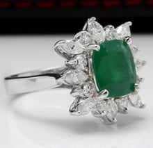Load image into Gallery viewer, 4.06ct Natural Emerald &amp; Diamond 14k Solid White Gold Ring