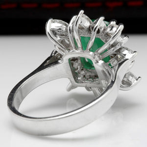 4.06ct Natural Emerald & Diamond 14k Solid White Gold Ring