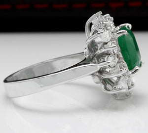 4.06ct Natural Emerald & Diamond 14k Solid White Gold Ring