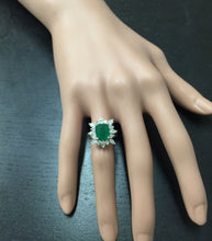 Load image into Gallery viewer, 4.06ct Natural Emerald &amp; Diamond 14k Solid White Gold Ring
