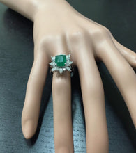 Load image into Gallery viewer, 4.06ct Natural Emerald &amp; Diamond 14k Solid White Gold Ring