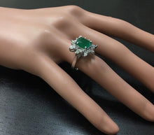 Load image into Gallery viewer, 4.06ct Natural Emerald &amp; Diamond 14k Solid White Gold Ring