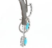 Load image into Gallery viewer, 6.20ct Natural Turquoise and Diamond 14k Solid White Gold Earrings