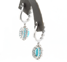 Load image into Gallery viewer, 6.20ct Natural Turquoise and Diamond 14k Solid White Gold Earrings
