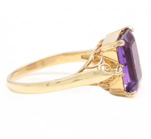 5.08 Carats Natural Amethyst and Diamond 14k Solid Yellow Gold Ring